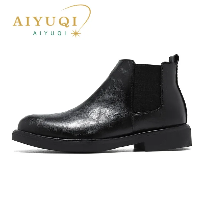 

AIYUQI Chelsea Boots Men British Style 2023 Fall High Top Dress Shoes For Men New Vintage Pointed Ankle Boots Men