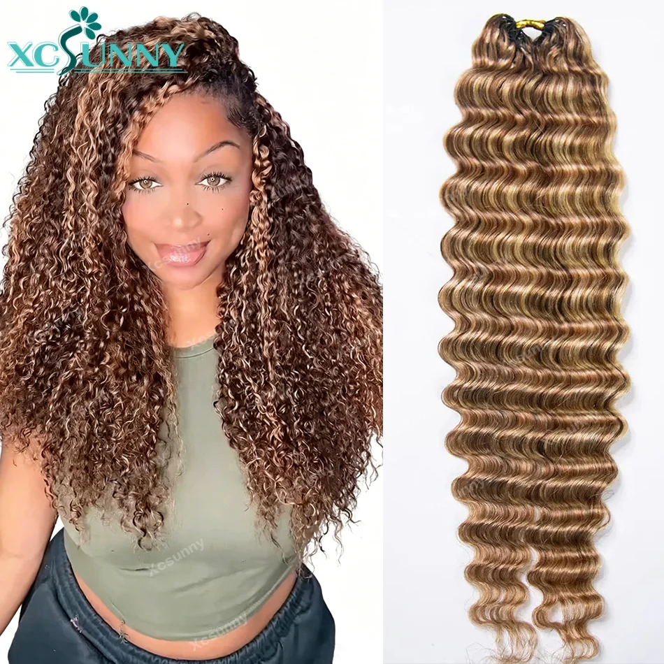 27/30/613 Mix Color Blend Feather Crochet Hair Human Hair Deep Wave Pre Looped Crochet Boho Braids Human Hair Miracle Knots