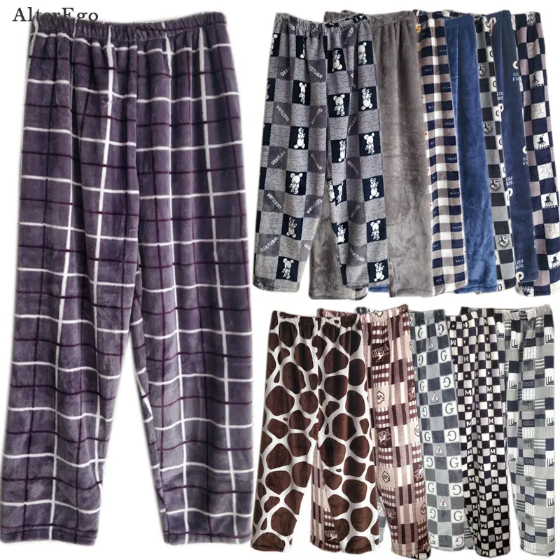 Men's Plush Flannel Lounge Pants Winter Soft Sleep Bottoms Small Medium Men PJ Pants Warm Plaid Thick Lounge Wear Pajama Bottoms