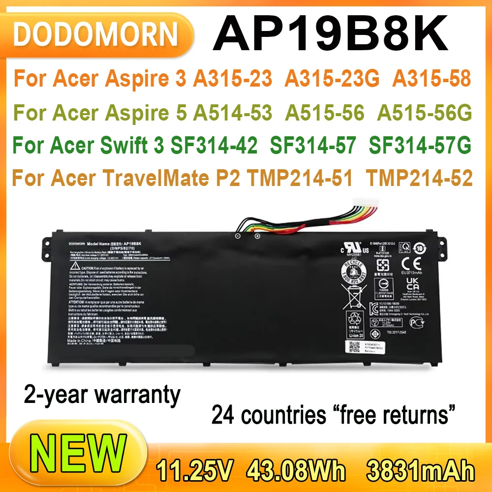 

Новый аккумулятор для ноутбука AP19B8K для Acer Aspire 3 A315-23 5 A514-53 Swift 3 SF314-42 TravelMate P2 TMP214-51 3INP5/82/70 A515-56G