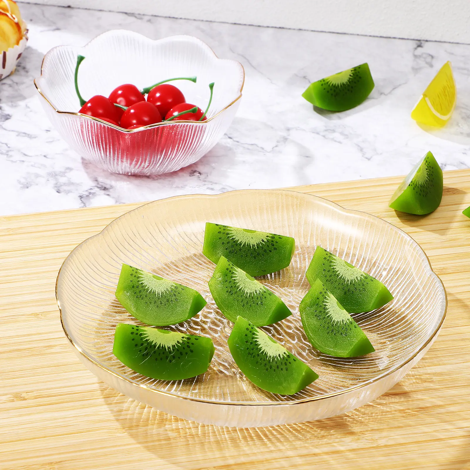 

Glass Bowl and Plate Set Gold Trim Transparent Small Salad Dessert Fruit Kitchen Dinnerware Set Heat Resistant