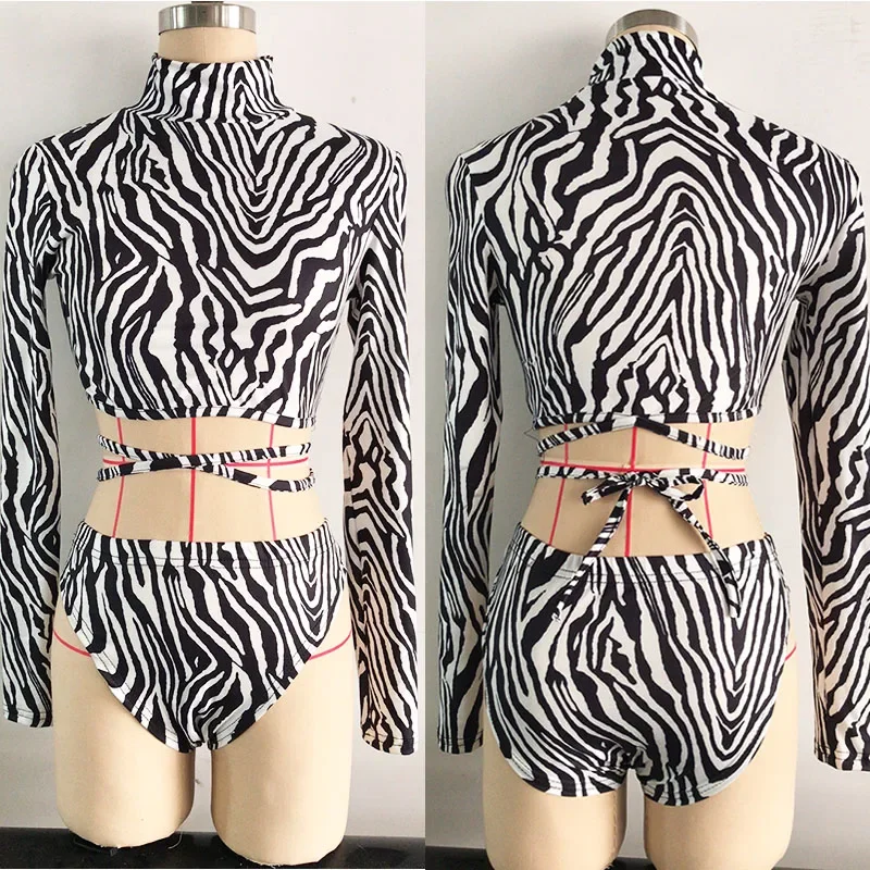 バーナイトクラブゴーゴーショーコスチュームゼブラ柄ビキニ2ピースセットDJ女性ダンサーポールダンスステージウェアレイブパフォーマンス衣装