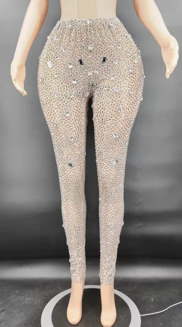 Crystal Bodysuit Stage Wear Rhinestones Leotard Pants Women Evening Jumpsuit Prom Party Birthday Sexy jewerly Dance Costume