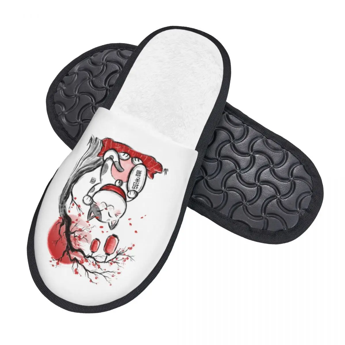 مخصص Maneki Neko ساكورا الزهور لينة رغوة الذاكرة شبشب منزل النساء محظوظ القط زهر الكرز دافئ المضادة للانزلاق وحيد النعال #2