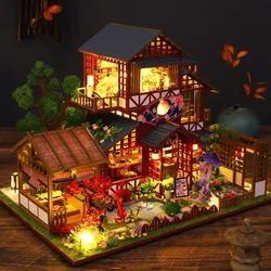 Kit de construcción en miniatura de Casa de muñecas de madera para niñas, Casa de muñecas japonesa con muebles, juguetes hechos a mano