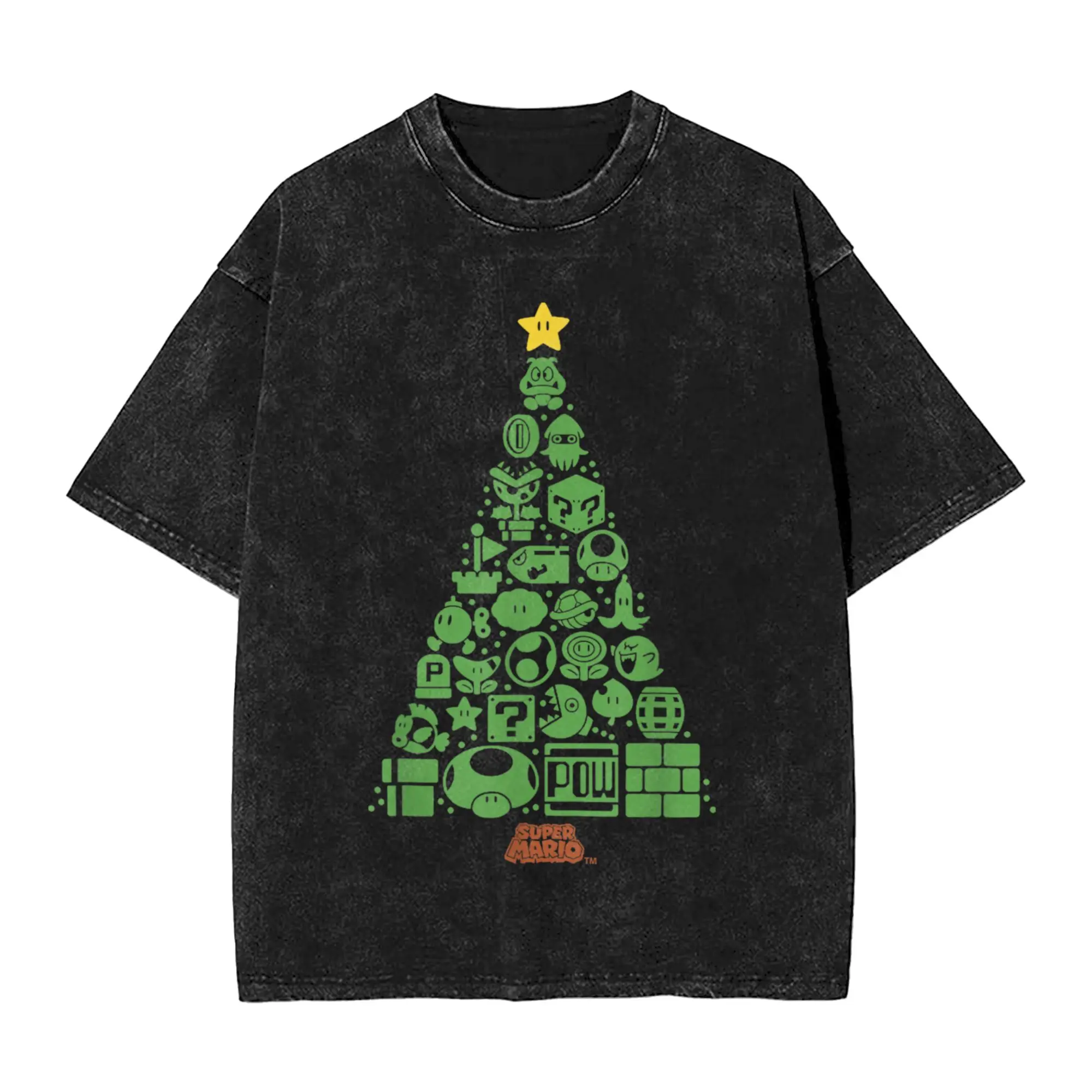 

Мужская футболка Super Marios Item Персонажи Рождественская елка Графические потертые футболки Хипстерские летние футболки Потрясающие хлопковые топы