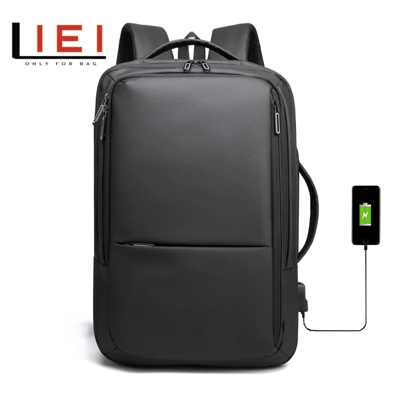 Business Men's Backpack USB Large Capacity Travel Leisure Solid Color Collage Computer Backpack Fashion Male Students Schoolbag