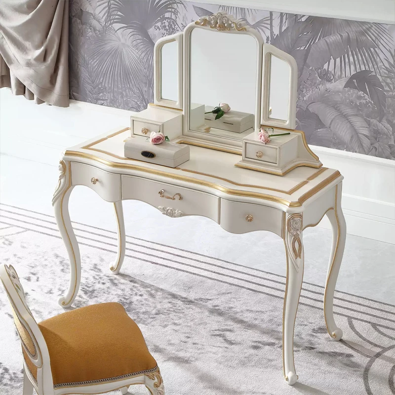 

！@Elegant Wooden Dressing Table with Mirror for Bedroom Furniture Classical Vanity Desk for Makeup