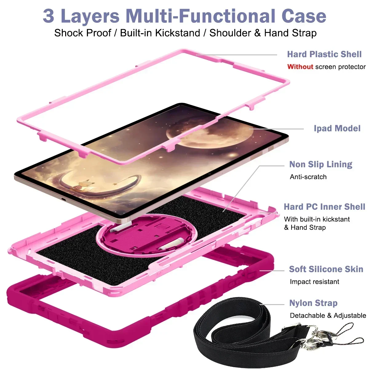 Capa resistente para Samsung Galaxy Tab S7 Plus S7 FE S8 + capa de 12,4 polegadas com suporte embutido, alça de mão e alças de ombro