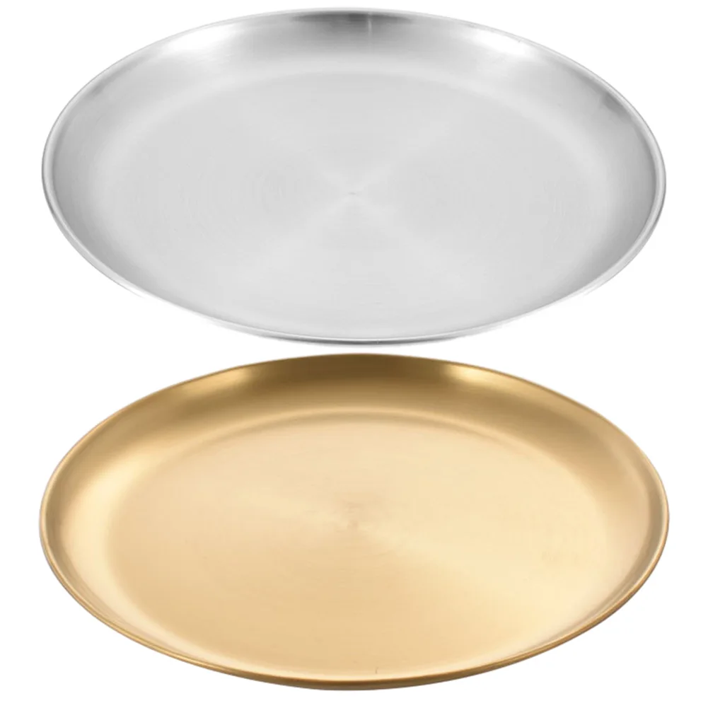 304 Stainless Steel Camping Dishes Silver/Gold Food Serving Platter 14/17/20/23/26/30CM Dessert Plate for Dinner Camping Outdoor