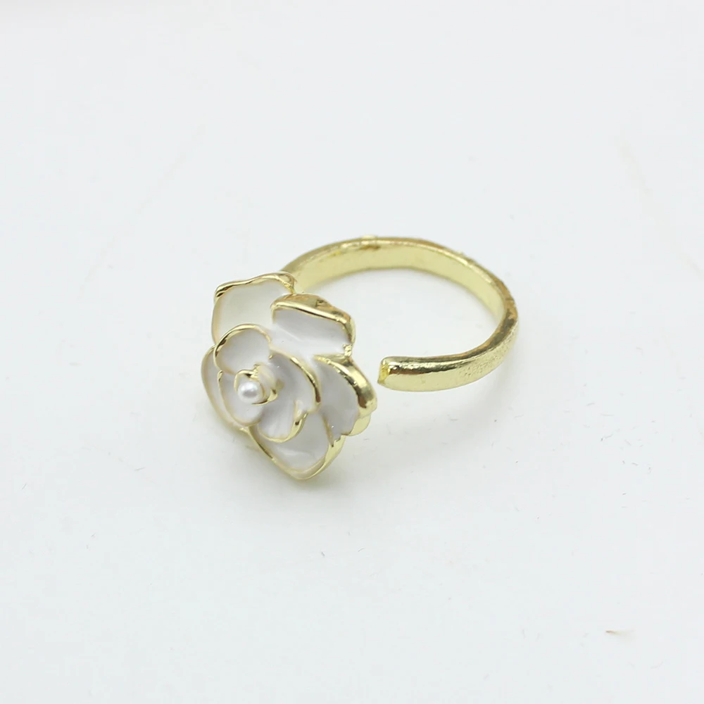 جديد كبير الأبيض كاميليا اللؤلؤ قابل للتعديل حلقة مفتوحة للنساء السبابة شخصية الزفاف حجم الحرة Anillo مجوهرات فتاة هدية