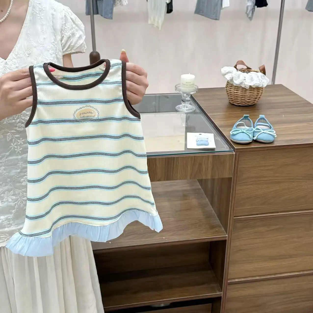 

Girls' Summer Dress 2026 New Dress, Stylish Striped Vest Skirt, Lace Hem Camisole Skirt, Dress