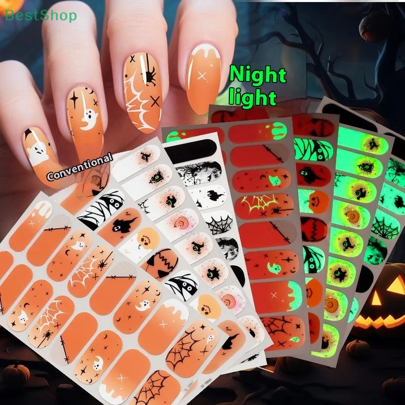 

1sheet Halloween Nail Stickers Waterproof European And American Cartoon Children's Cute No Bake Night Light Nail Decoration