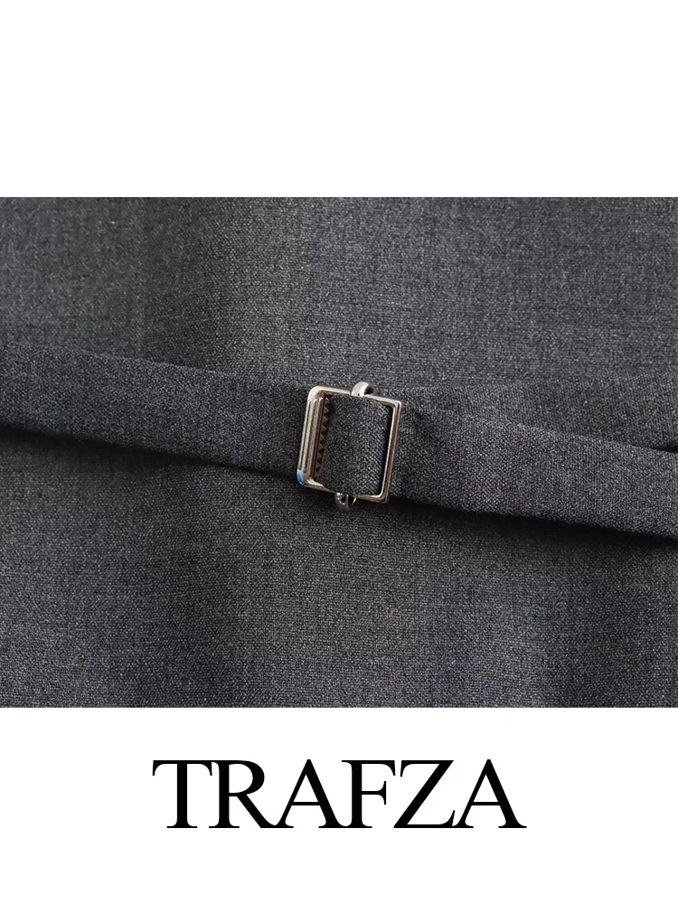 TRAFZA Fashion Vintage damski kombinezon V dekolt krótki bezrękawnik kobiet kieszonkowy wąska na guziki damski kamizelka eleganckie koszule spodnie