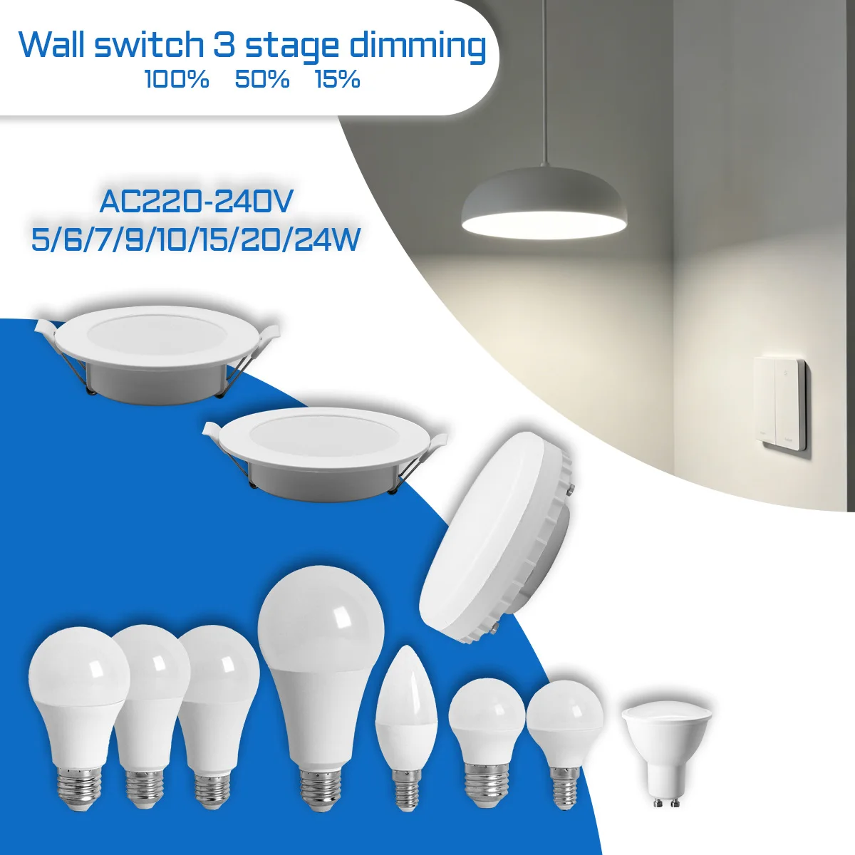 

Dimmable LED Bulb 100% 50% 15% Bright Optional Adjustment Mode GU10 Spot GX53 E27 E14 Bulbs Spotlight Lamp for Bedroom Foyer