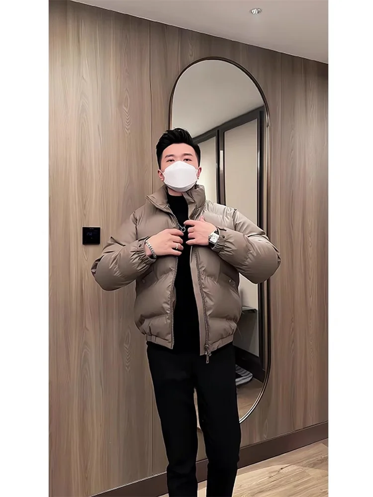 

Men's Thiened ort PU Leather Cotton Jaet Stand Collar Winter Warm Faionable Korean Sle Youth Casual Outerwear