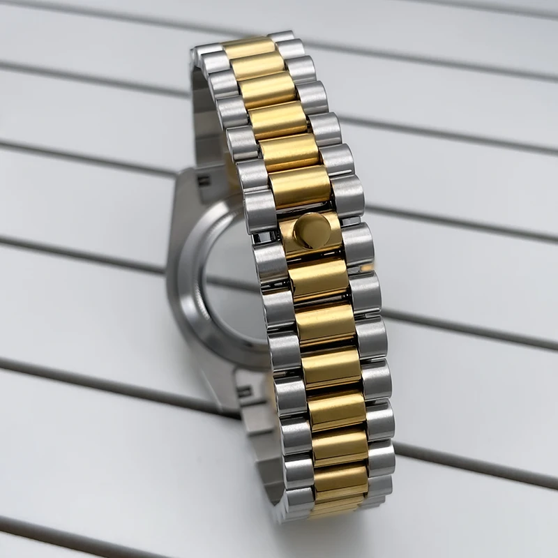 39mm DJ2T NH35 Case Fluted Bezel Yellow Gold Sapphire Glass Seik Mod Modification Parts Fit NH35 NH36 Movement Steel Watch Case