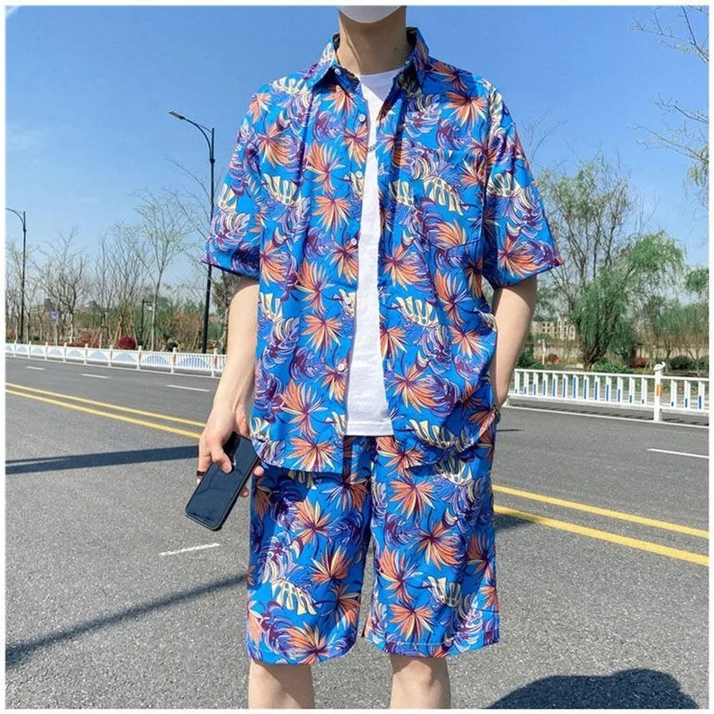 Beach Wear Clothes Men Hawaiian Shirt Set 2024 Summer Sea Side Vocation Clothing Loose Fit Quick Dry 2 Piece Set Outfits