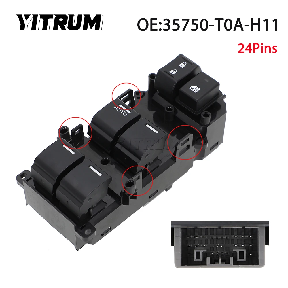 YITRUM 35750-T0A-H11 35750-T0A-H01 Car Power Window Control Switch Master Button For Honda CR-V CRV 2014-2017 Honda ACCORD