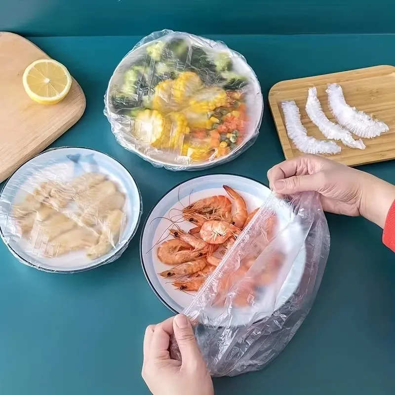 Cubierta desechable reutilizable para alimentos, envoltura de plástico, tapas elásticas duraderas para alimentos para tazones, cubiertas de platos elásticos para cocina, bolsa de ahorro de alimentos