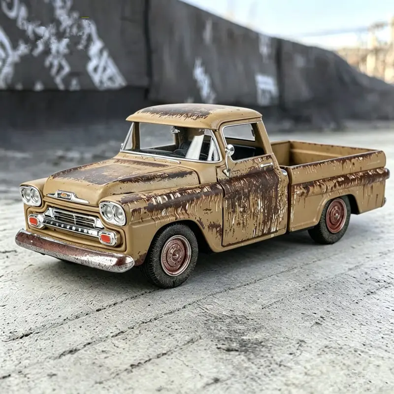 Modelo de Coche a Escala 1:24, Chevrolet Apache Fleetside 1958, Versión Antigua de Aleación, Camioneta Retro, Vehículo Todoterreno, Regalo para Niños