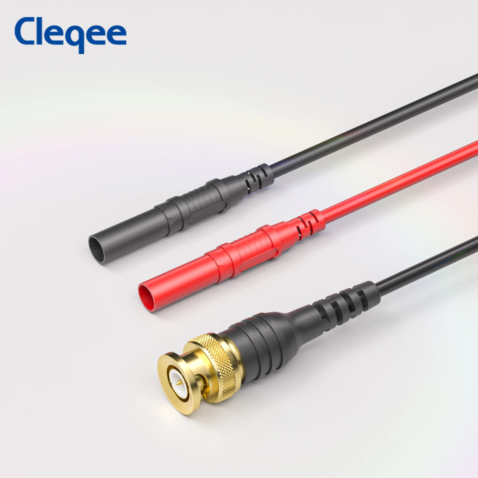 Cleqee P1065 BNC-Testkabel, Kupfer, vergoldeter BNC-Stecker auf zwei Sicherheits-4-mm-Bananenstecker, Koaxialkabel