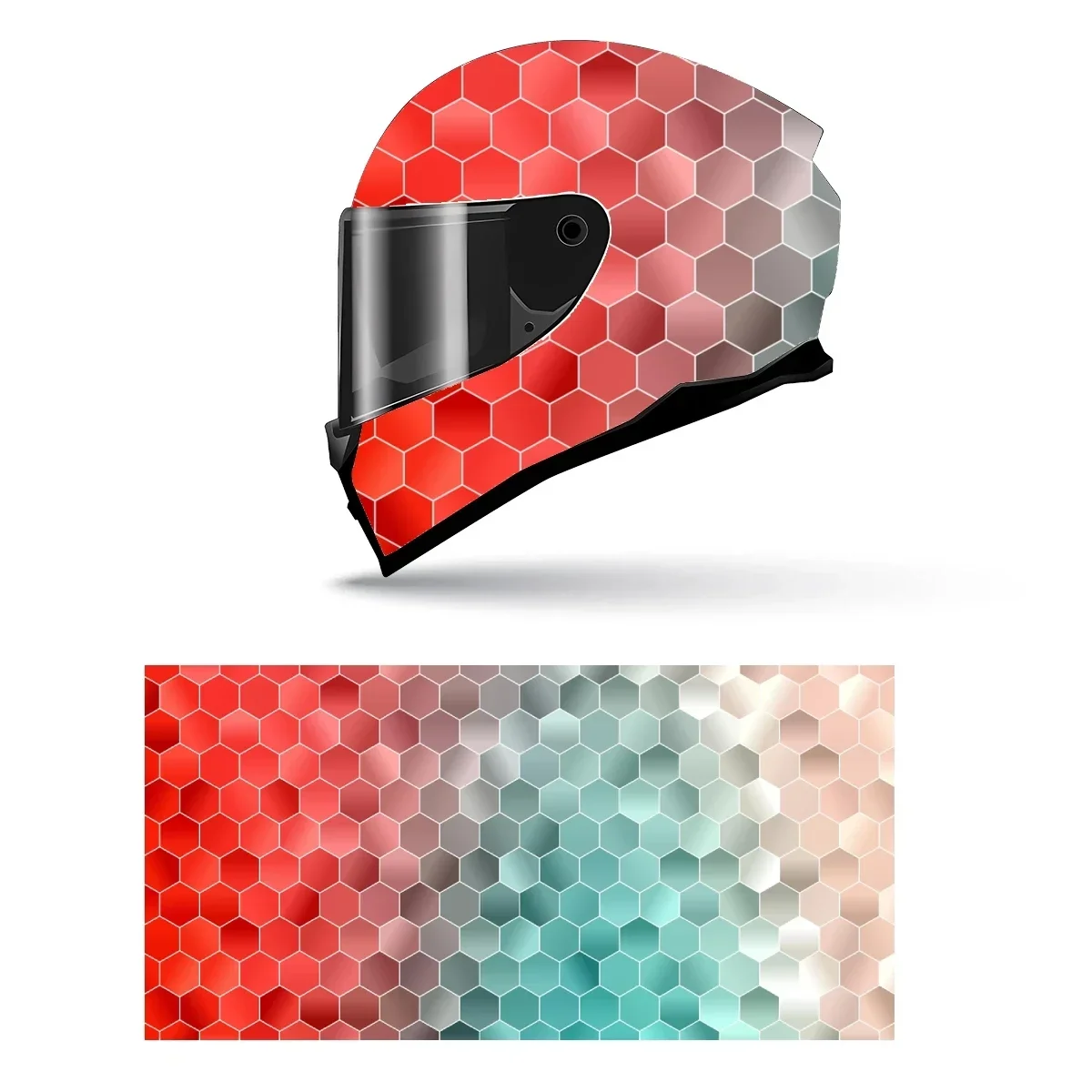 Adesivo Decorativo para Capacete de Motocicleta com Gráfico de Corrida em Vinil, Estampa Hexagonal Abstrata Listrada para Cobertura Total do Capacete