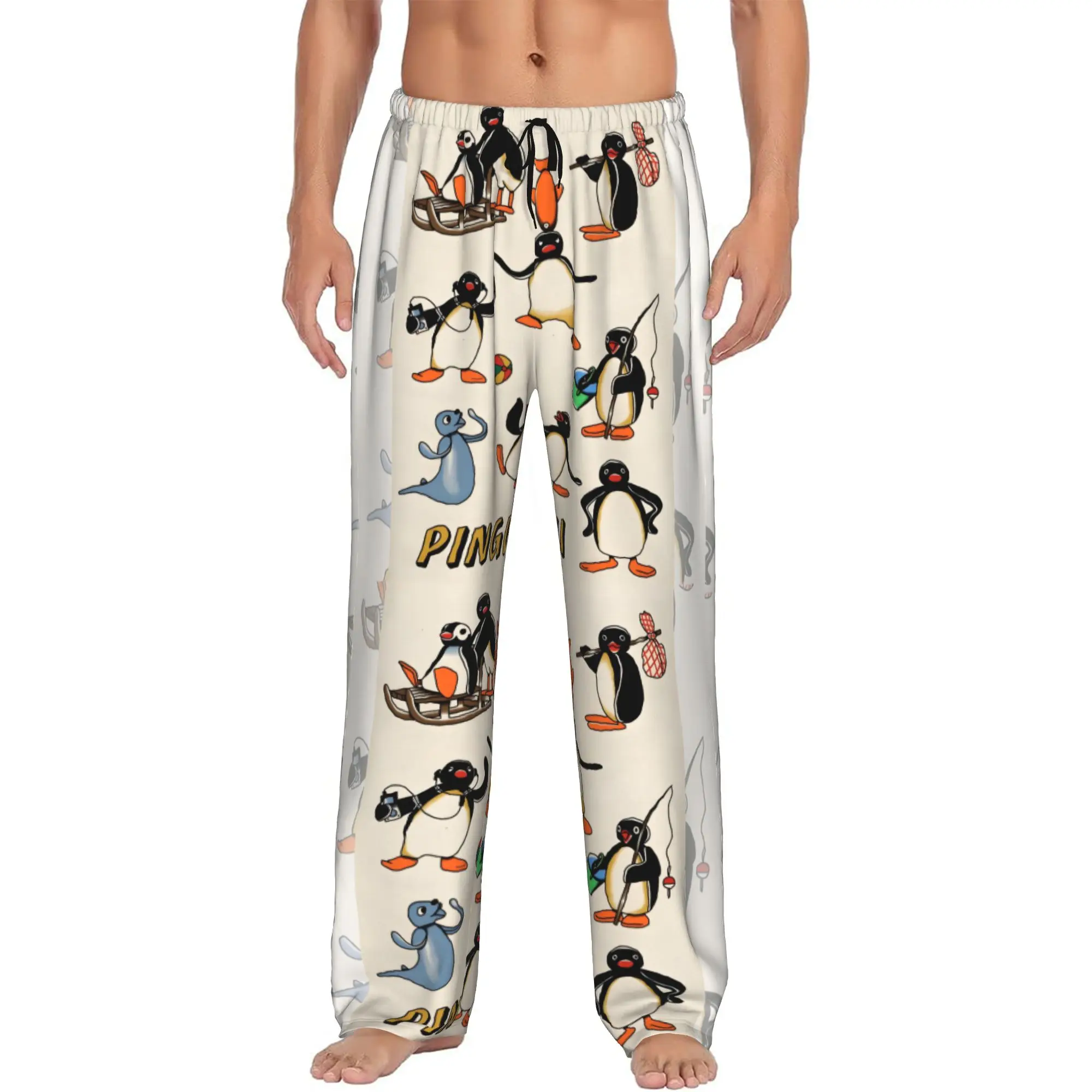 

Custom Noot Noot Pingu Pajama Pants Men's Penguin Merch Sleepwear Lounge Sleep Bottoms Stretch with Pockets