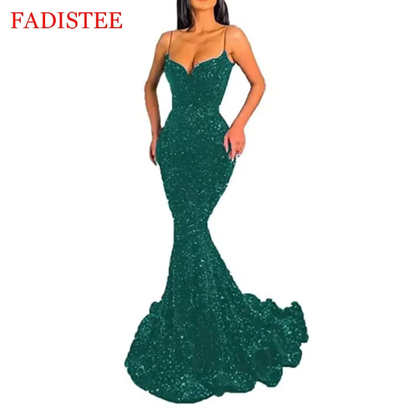 

New Style Sequins Mermaid Prom Dresses Spaghetti Straps Evening Dresses Long Formal Gowns Vestidos De Noche Largos Elegantes2022