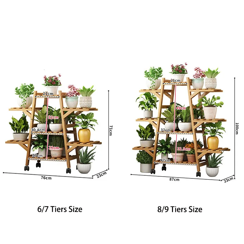 Multi Tier Rolling Bamboo Plant Stand Thickened Flower Pot Shelf Indoor Outdoor Plant Display Stand forLiving Room Balcony Patio view 2