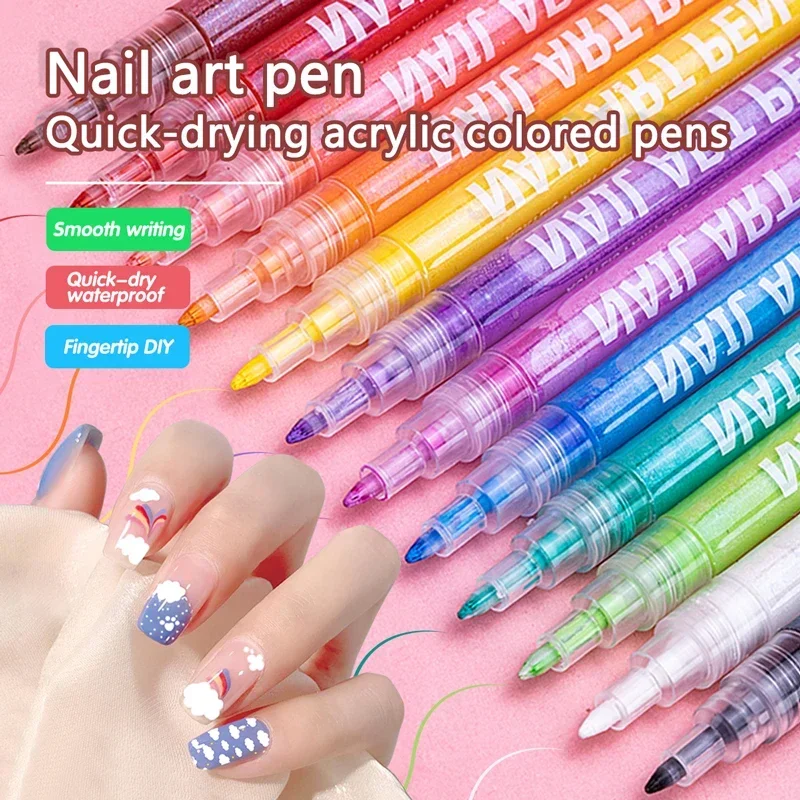 12 Color 3D Nail Art Pens Set, Nail Polish Pens Nail Point Graffiti Dotting Pen Drawing Painting  for DIY Art Acrylic Paint Pen