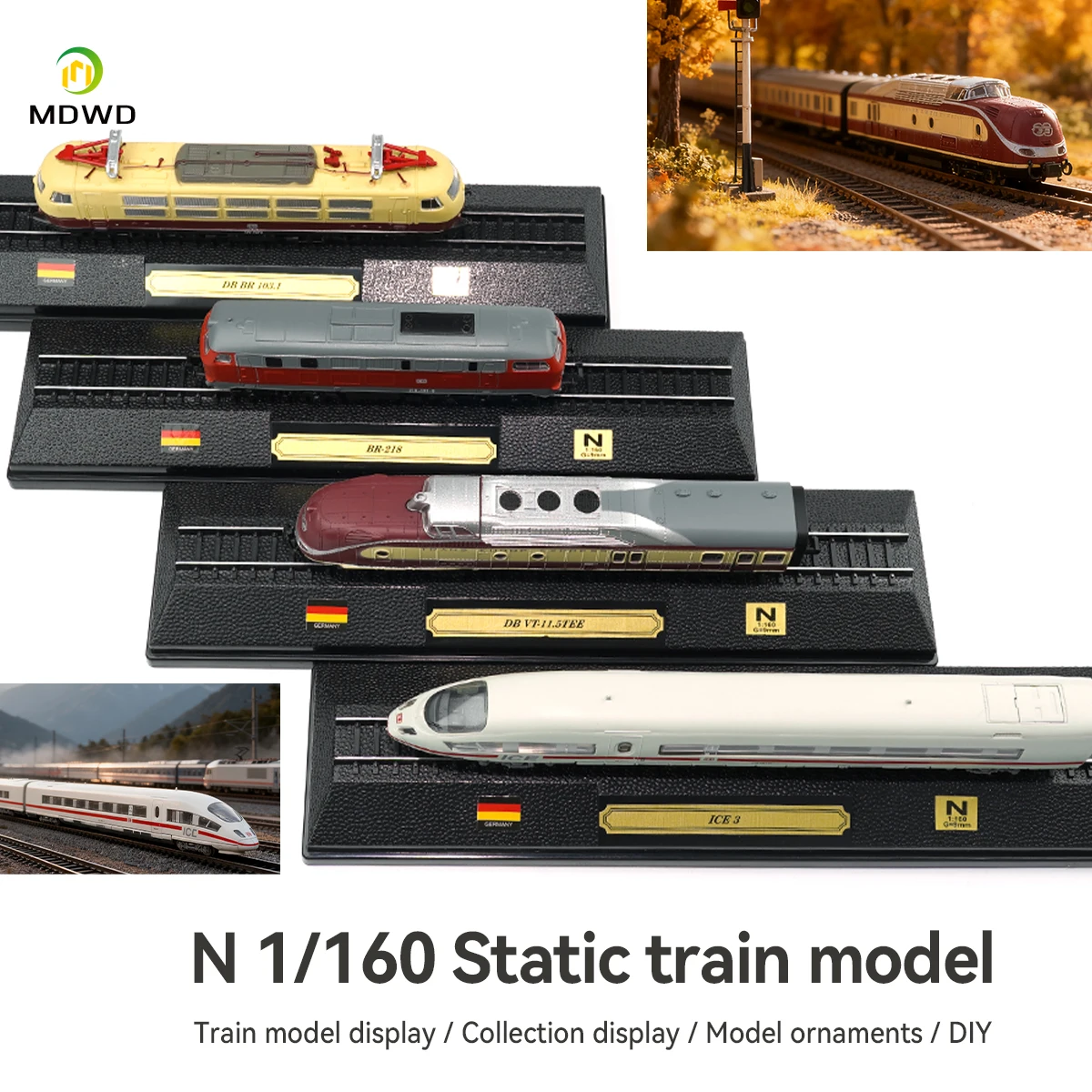 

N-type 1/160 Toy Train 3 Made of ABS Plastic and Metal Static Train with Tracks Train Model Boys Gift