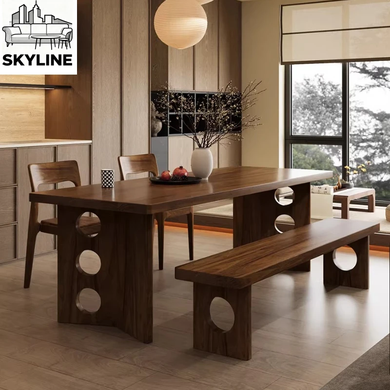 

Большой обеденный стол из массива орехового дерева для дома, со встроенным рабочим столом и подставкой для дивана в гостиную.