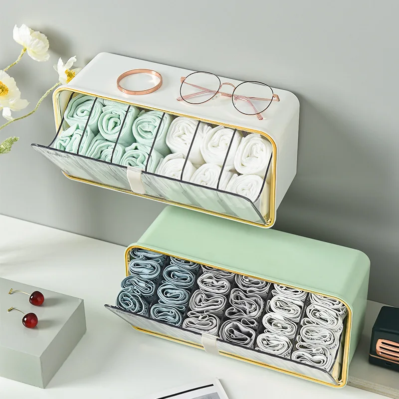 

6 Grids Wall Mounted Underwear Storage Box Socks Panties Storage Organizer Removable Home Drawer Closet Adjustable Storage Box
