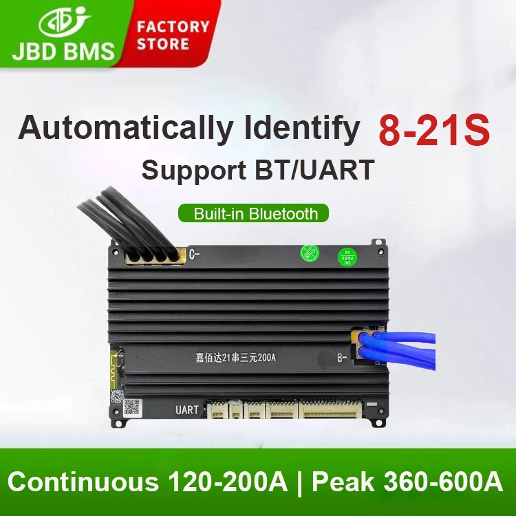 Automized Identify JBD 8S-21S 16S 48V 17S 60V 20S 72V BMS LFP NMC 150A 200A with Built-in BT UART NTC