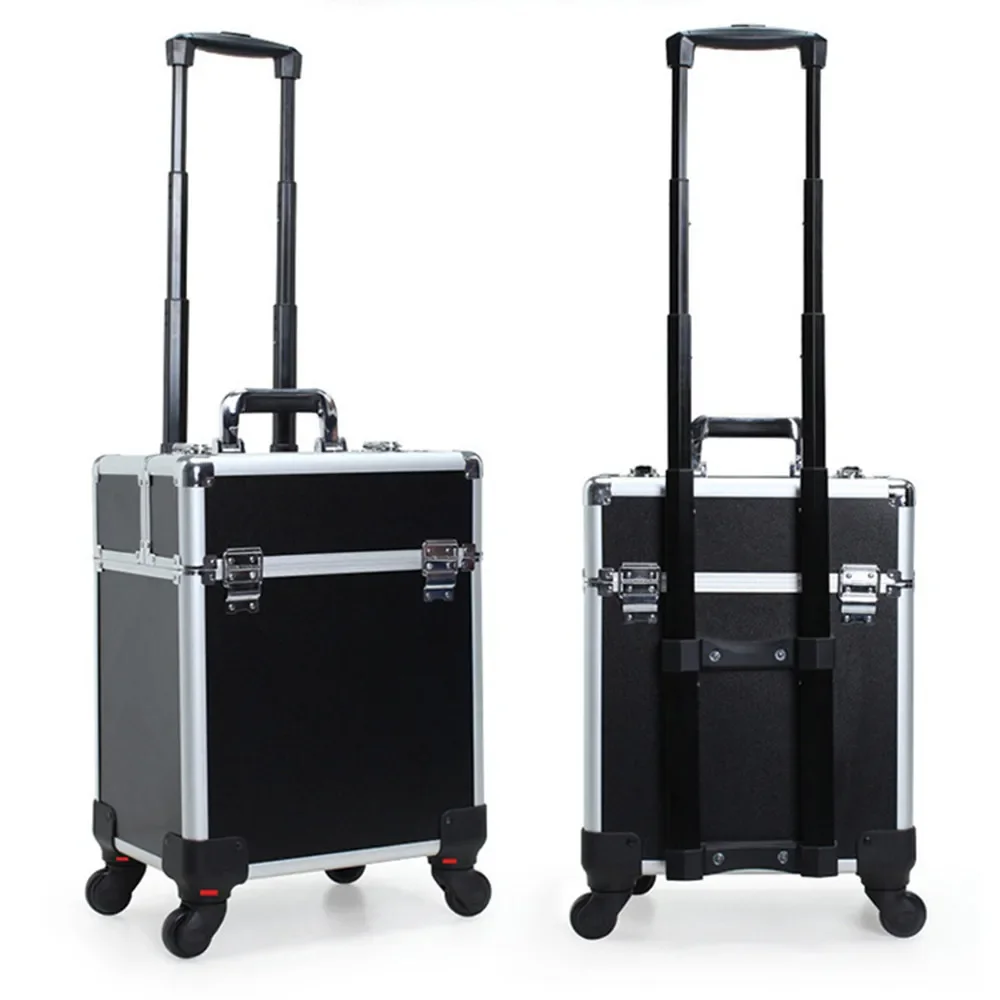 Multi Layer Trolley Cosmetic Case Universal Wheel Aluminum Frame Toolbox Make Up Travel Storage Box Makeup Artist Suitcase Bags