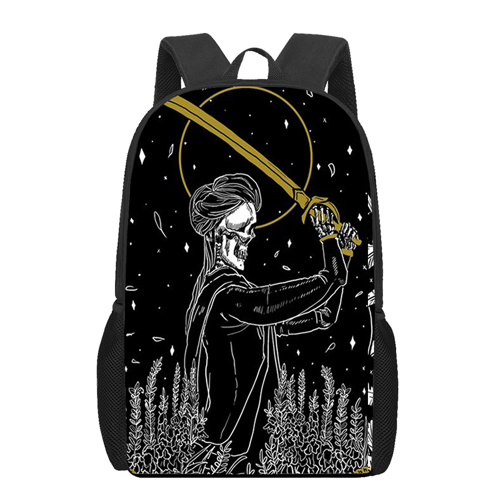 Death Tarot Skull Pattern Printed Backpack Girls Boys Kids Book Bag Teenager Casual Backpack Laptop Backpack Shoulder Rucksack