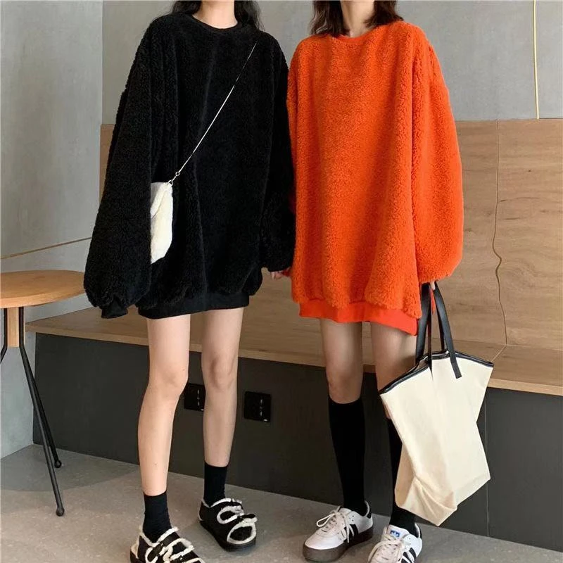 بلوزات نسائية بدون قبعة ملابس الشارع الشهير فضفاضة شتوية دافئة سميكة Y2k ملابس Harajuku Mujer Ropa وصلت حديثًا على الطراز الكوري محب Ins