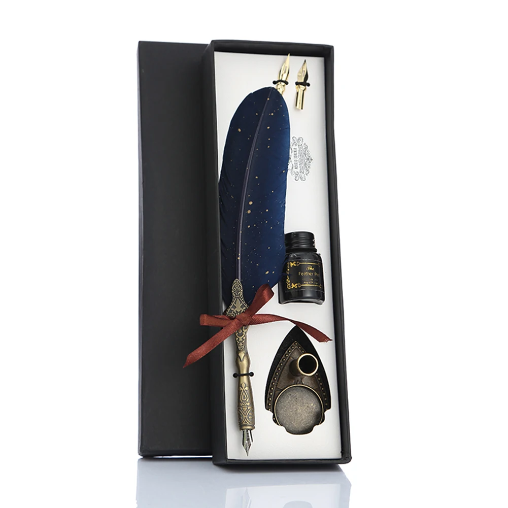 

1 Set Retro Classic Texture Practical Calligraphy Feather Dip Pen Quill Fountain Writing Portable Wedding Gifts Box