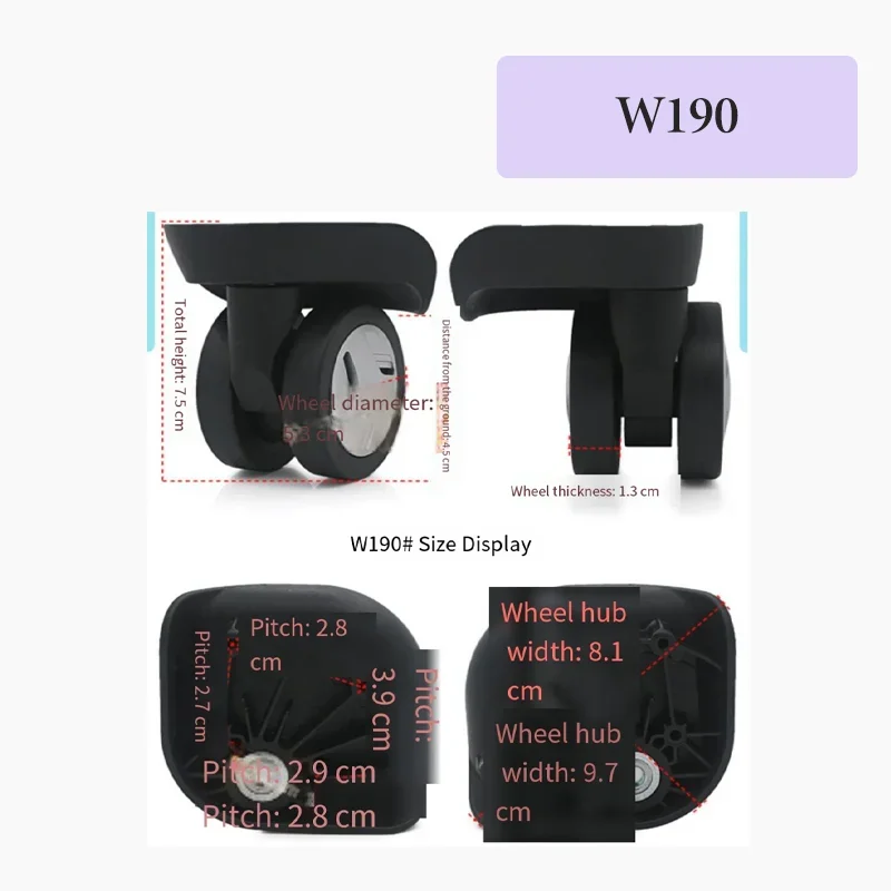 For W-190 Heavy-Duty Universal Luggage Replacement Wheels - Silent Castors Suitable For Luggage Accessory Replacement