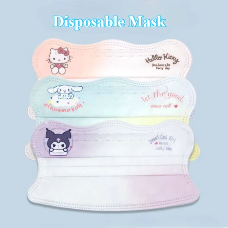 10/30 Pcs Sanrios HelloKittys Cartoon Print V-Shaped Mask Kuromi Cute Anime Disposable Independent Package Dust Independent Mask