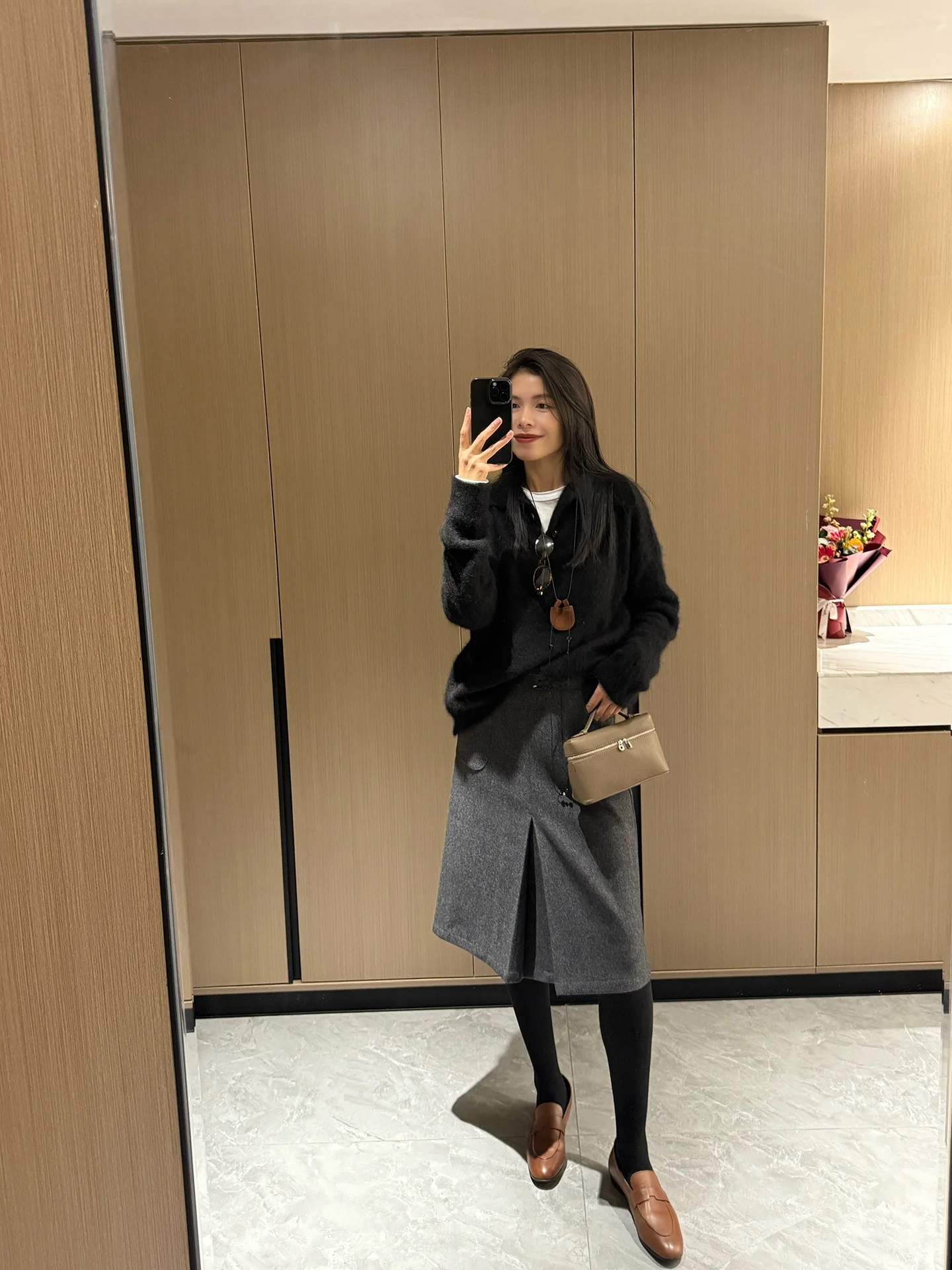 

Warm Woolen A-Line Skirt Six-Fold Weave ort f-Length Women's Skirt Comfortable Mid-Waist Design Ci Commute Sle