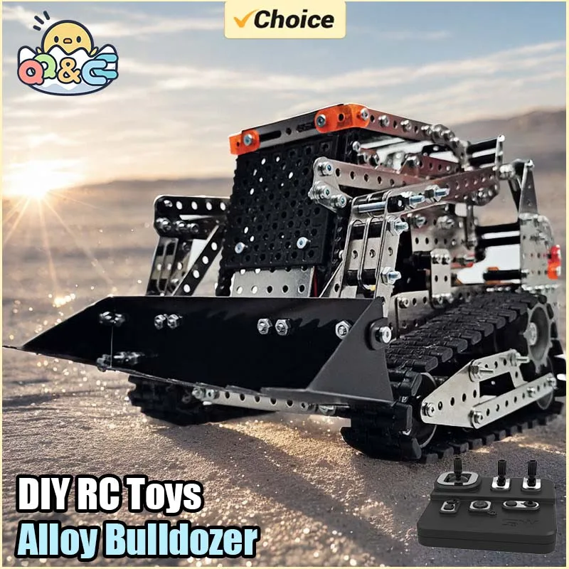 RC Bulldozer DIY Stainless Steel Assembled SW (RC) 008 Tracked Truck 2.4G Remote Control 10 Channels Puzzle Building Block Toys