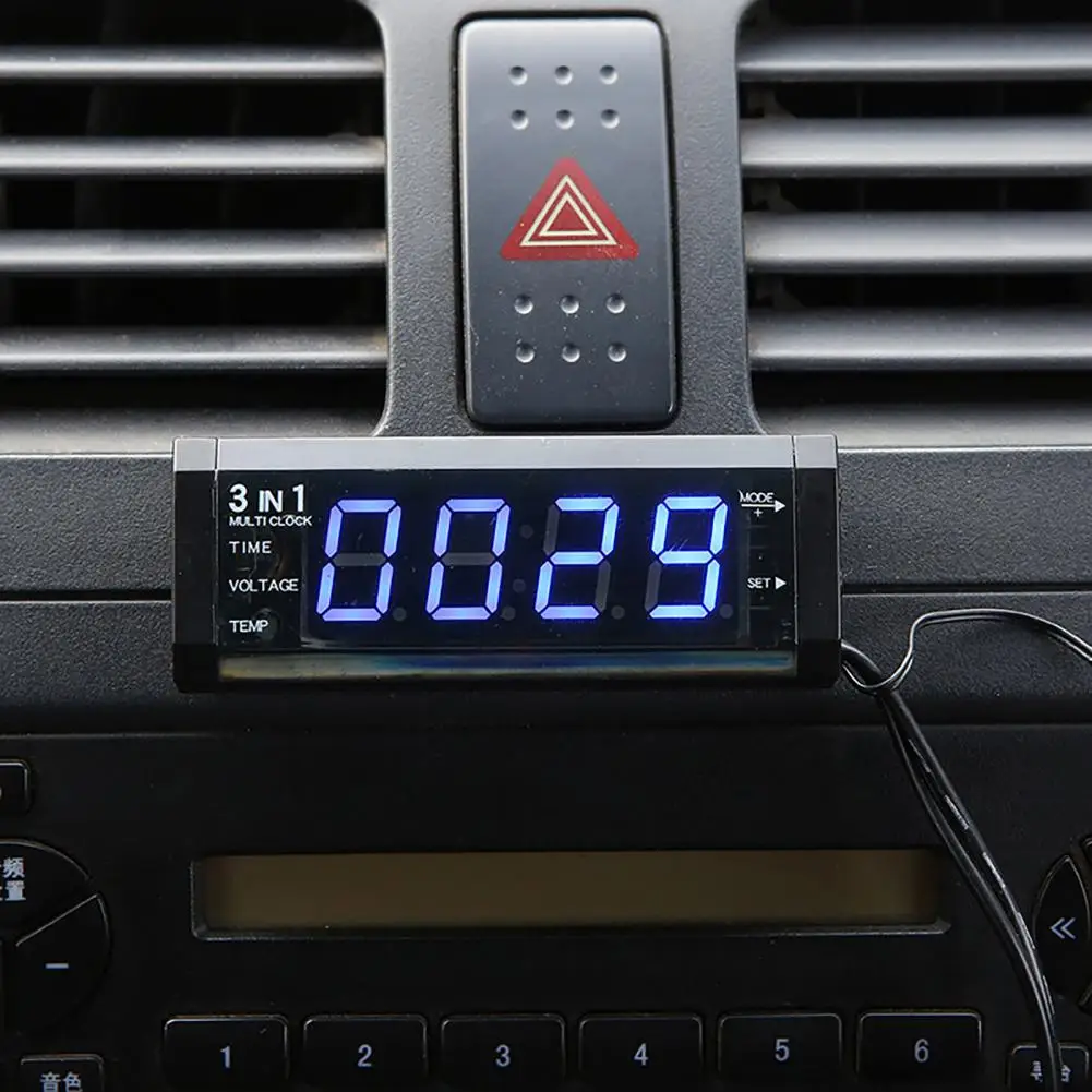 Steady Voltage Monitor Panel DC 12V Portable Car LED Voltmeter Thermometer Clock  Easy Install Car Clock for Van