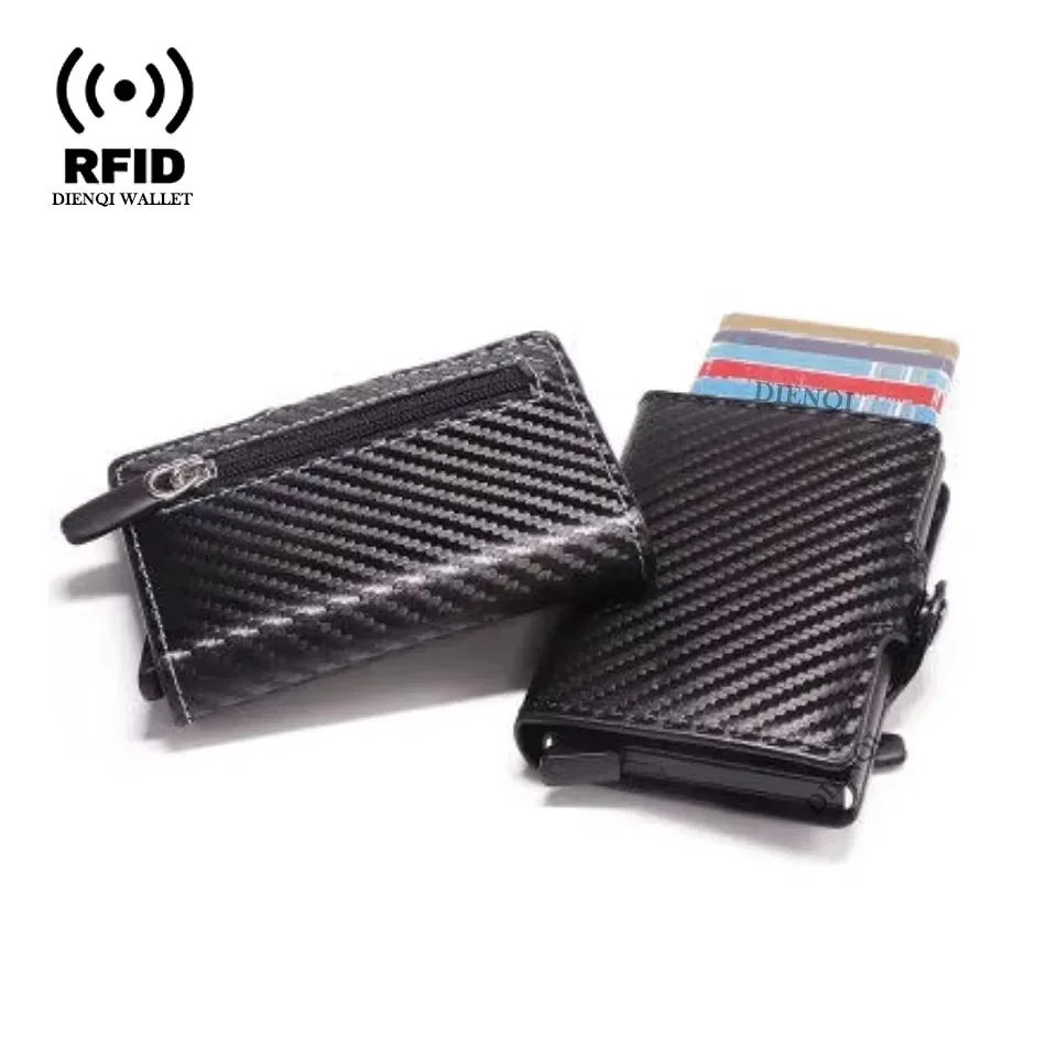 Fibra de carbono con bloqueo Rfid para hombre, tarjeteros de identificación, billetera de cuero y Metal, tarjetero para tarjetas de crédito bancarias, Carteras