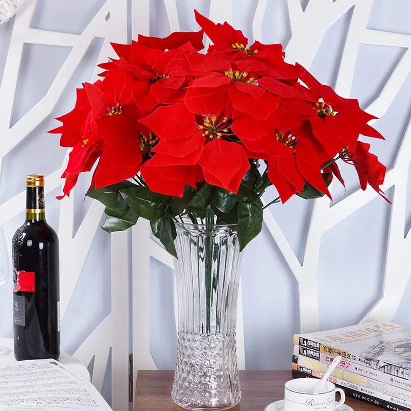 50cm Artificial Plants Christmas Decoration Fake Red Flower Xmas Tree Decor Faux Plants Branch Slik Flower Plant for Home Garden