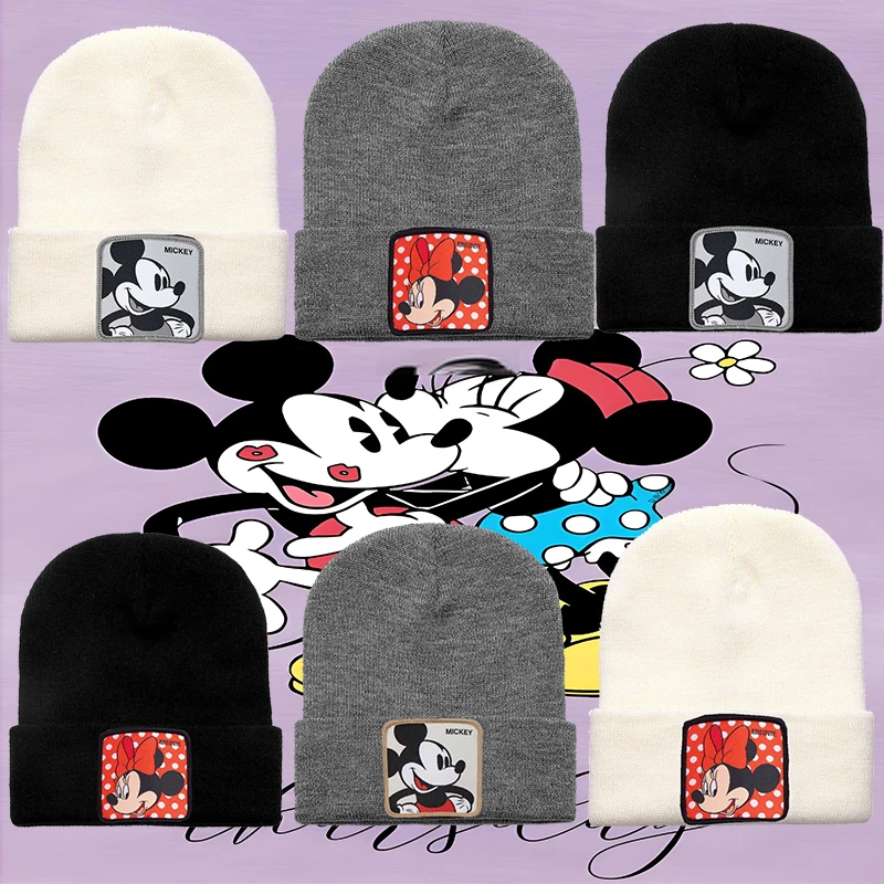 

Disney Mickey Minnie Mouse Knitted Cap Girls Keep Warm Bonnets Women Cute Casual Hats Kids Winter Outdoors Friends Birthday Gift