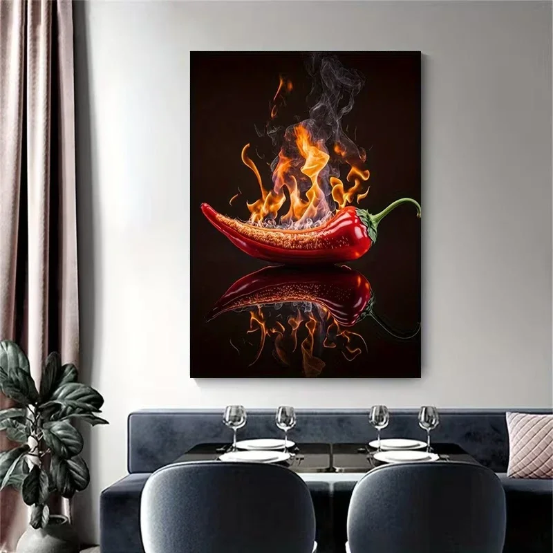 Abstract Red Chili Pepper and Flames Poster and Prints Canvas Painting Wall Art Picture for Living Room Home Decor Cuadros