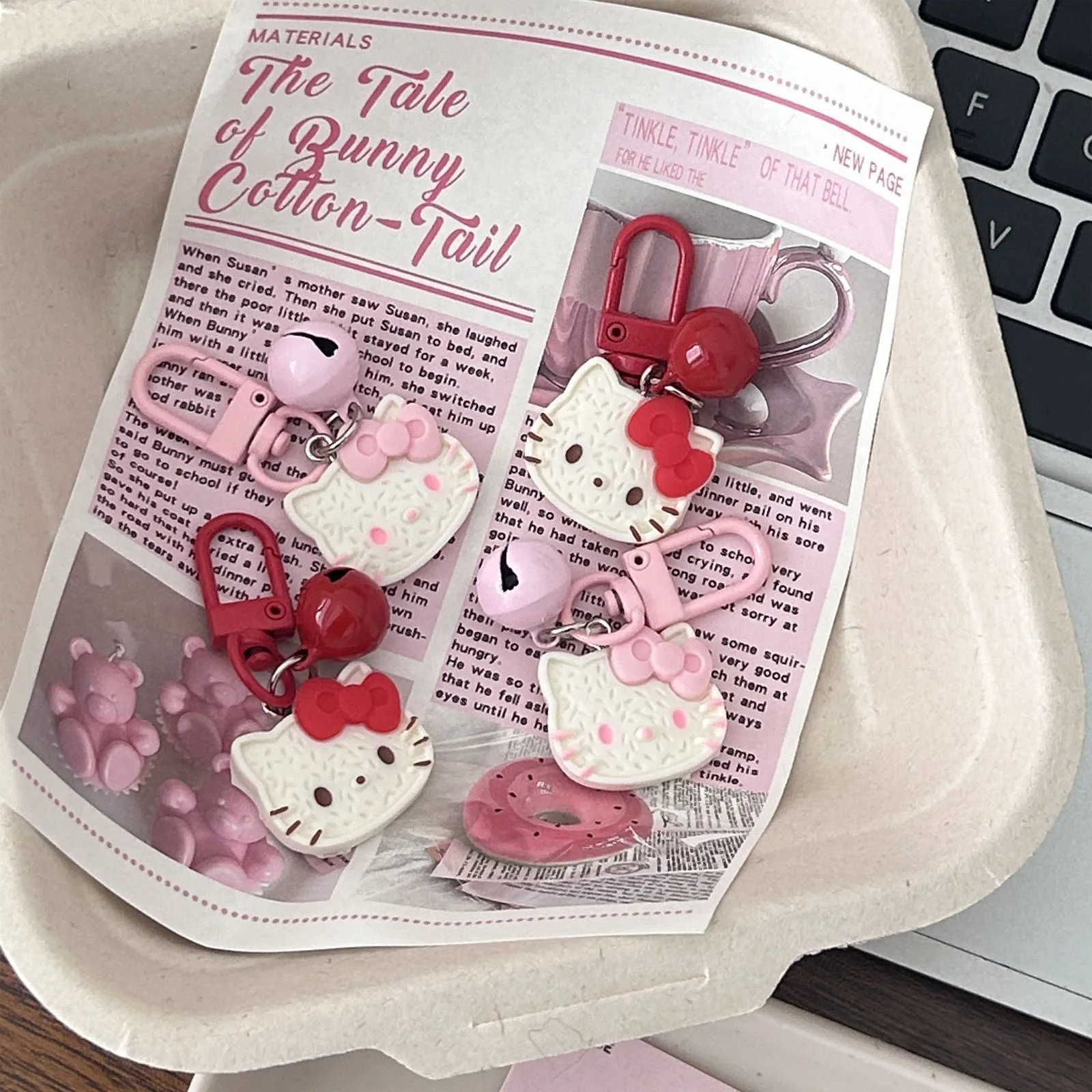 

Miniso Ornaments Cute Hello Kitty Bell Keychain Bag Sweet Pendants Girly