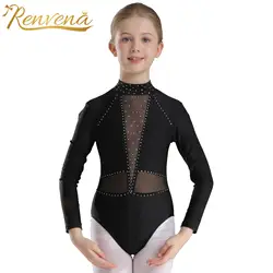 Kids Girls Long Sleeve Keyhole Back Bodysuit Gymnastics Jumpsuit Children's Ballet Dance Leotard Teens Figure Skating Costume